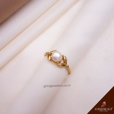 Gold Pearl Ring Design For Women, Pearl Ring Designs Gold, Pearl Finger Ring Designs, Pearl Rings In Gold For Women, Gold Ring Design For Women Indian, Gold Finger Rings For Women, Pearl Ring Design, Pearl Ring Simple, Gold Rings For Women