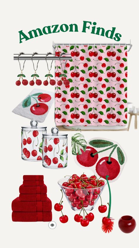 Obsessed with cherry vibes? Get the look for your bathroom with this adorable Amazon haul! Link in bio. #bathroommakeover #amazonhome
#cherrybathroomdecor #pinkbathroomdecor #amazonhomefinds #amazonbathroom #pinktowels #cherries #cherry #bathmat #cherrybathmat Cherry Bathroom Ideas, Cherry Themed Bathroom, Cherry Bathroom Decor, Cherry Bathroom, Cherry Vibes, Funky Bathroom, Decor From Amazon, Cherry Delight, Pink Bathroom Decor