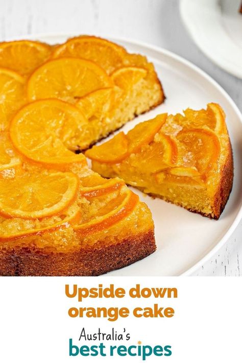 Go retro this afternoon teatime with this beautiful upside down orange cake - perfect with a cuppa! Chocolate Cake With Ganache, Cakes Without Butter, Orange Cake Easy, Apple Slice Recipe, Date And Walnut, Apple Slice, Chocolate Ganache Cake, Slice Recipe, Baked Cake