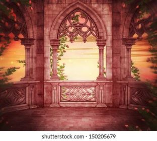 Castle Arch Window Images, Stock Photos & Vectors | Shutterstock Palace Background, Castle Balcony, Fantasy Sunset, Balcony Wedding, Vintage Castle, Castle Backdrop, Sunset Scenery, Palace Interior, Gothic Castle