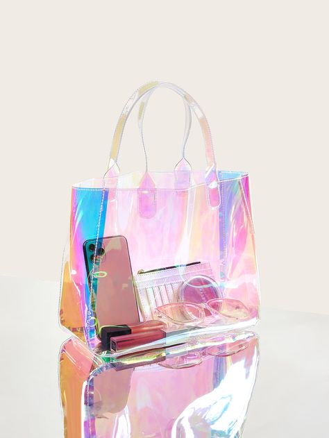 Holographic Satchel Bag | SHEIN USA Holographic Purse, Holographic Bag, Jelly Bag, Girly Bags, Transparent Bag, Fancy Bags, Clear Bag, Pretty Bags, Clear Bags