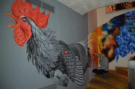 Chicken Mural, 3d Mural Art, Rustic Restaurant Interior, Wall Draw, Milk Store, Decorate Wall, Chicken Club, Wallpaper Store, Chicken Shop