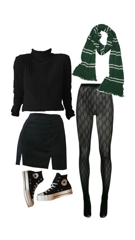 Slytherin Aesthetic Outfit, Slytherin Inspired Outfits, Slytherin Clothes, Slytherin Outfit, Slytherin Fashion, Stile Harry Potter, Hogwarts Outfits, Harry Potter Outfits, Edgy Outfits