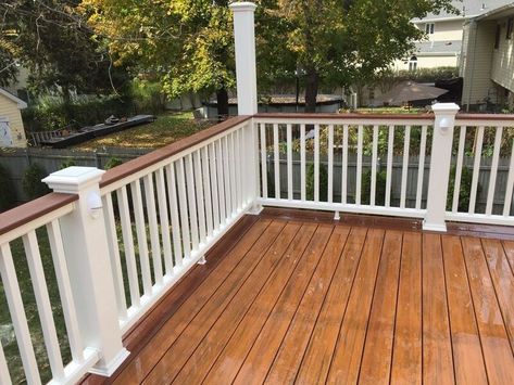 Deck Ideas & Designs | Pictures & PhotoGallery | Decks.com by Trex Refinishing Deck, Deck Colours, Second Story Deck Ideas, Stain Deck, White Railing, Deck Stains, Minnesota Cabin, Deck Resurfacing, Trex Decking