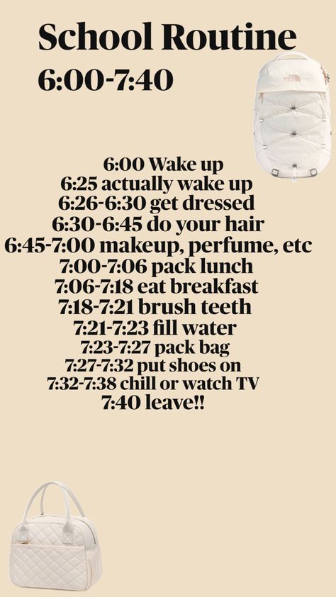 School routine School Morning Routine 6:00 Am To 7 Am, Afterschool Routine, Good Apps For Iphone, Routine School, 00's Makeup, Morning Routine School, School Morning, After School Routine, Airport Aesthetic