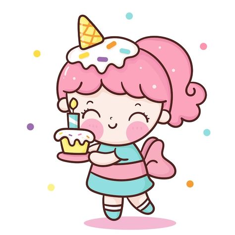 Vector cute birthday girl catoon holding... | Premium Vector #Freepik #vector #little-princess #girl-child #girl-cartoon #kids-party Cute Panda Drawing, Cupcake Vector, Sweet Cupcake, Panda Drawing, Unicorn Drawing, Birthday Cartoon, Drawing Cartoon Faces, Framed Photo Collage, Cute Birthday