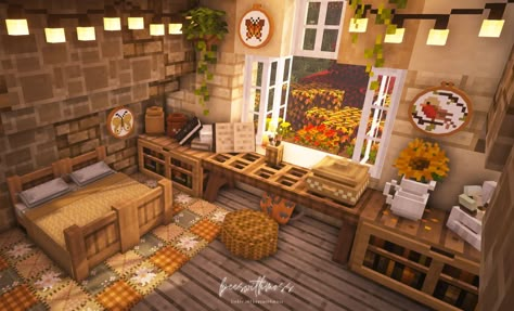 Minecraft Room Aesthetic Ideas, Minecraft Aesthetic Bedroom, Frogcrafting Minecraft, Minecraft Cottage Core Living Room, Minecraft Tiny Bedroom, Minecraft Cute Bedroom, Minecraft Bedroom Ideas Cottagecore, Minecraft Cozy Bedroom, Bedroom Minecraft Aesthetic