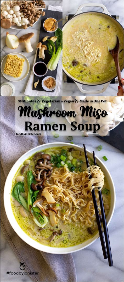 Ramen Noodles Soup, Mushroom Miso, Ramen Vegan, Asian Soup Recipes, Miso Ramen, Homemade Ramen, Noodles Soup, Ramen Noodle Soup, Vegan Ramen