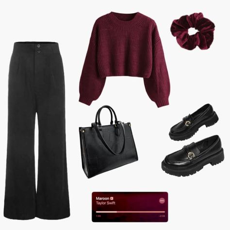 Maroon Fashion Aesthetic, Ootd Merah Maroon, Maroon Casual Outfit, Maroon Outfit Aesthetic, Maroon Aesthetic Outfit, Maroon Hijab Outfit, Maroon Sweatshirt Outfit, Maroon Outfit Ideas, Ootd Crewneck