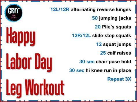 Labor Day Workout, Themed Workouts, Plyo Workouts, 4 Day Weekend, Holiday Workout, Chair Pose, Leg Workouts, Boot Camp Workout, Exercise Plan