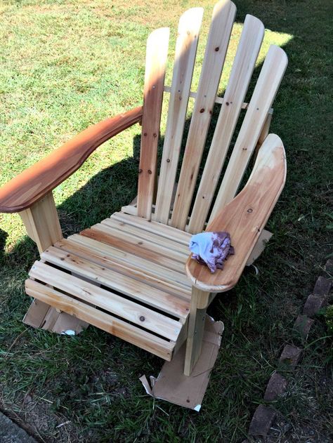 Staining Tips for Adirondack Chairs and New Planters Anarondak Chairs, Painted Chairs Dining Room, Adirondak Chairs, White Wash Stain, Pine Chairs, Glider Chair, Painted Chairs, Backyard Makeover, Adirondack Chairs