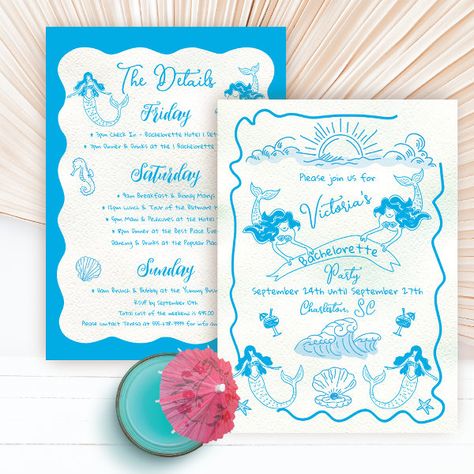 Coastal Mermaid Bachelorette Beach Weekend Invitation Bachelorette Beach Weekend, Modern Bachelorette Party, Mermaid Bachelorette Party, Coastal Bachelorette, Nautical Bachelorette Party, Wavy Frame, Mermaid Bachelorette, Bachelorette Beach, Nautical Bachelorette