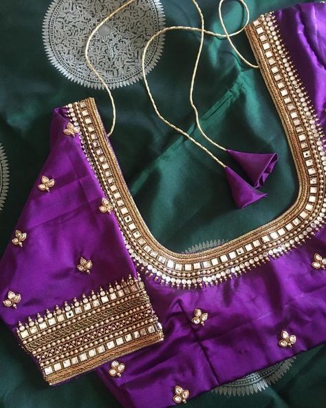 Simple Wedding Blouse Designs, Work Blouse Hand Designs, Simple Maggam Work Blouse, Stone Work Blouse, Simple Maggam Work, Silk Saree Blouse Designs Patterns, Blouse Maggam Work, Mirror Work Blouse Design, Bridal Blouses