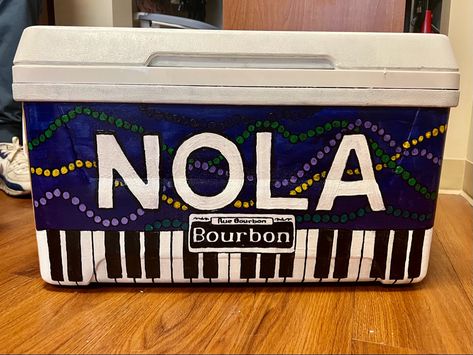 Frat Formal Flask Ideas, Nola Painting, New Orleans Cooler, New Orleans Frat Cooler, Nola Cooler Formal, Nola Formal Cooler, Nola Frat Cooler, Cooler Ideas Fraternity, Formal Flask