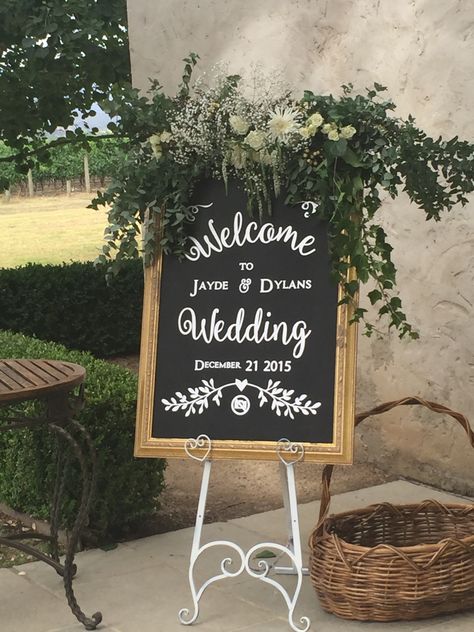 Wedding Blackboard Sign, Wedding Blackboard, Wedding Entry Table, Blackboard Wedding, Real Wedding Flowers, Wedding Entry, Wedding Chalkboard Signs, Chalk Sign, Entry Signs