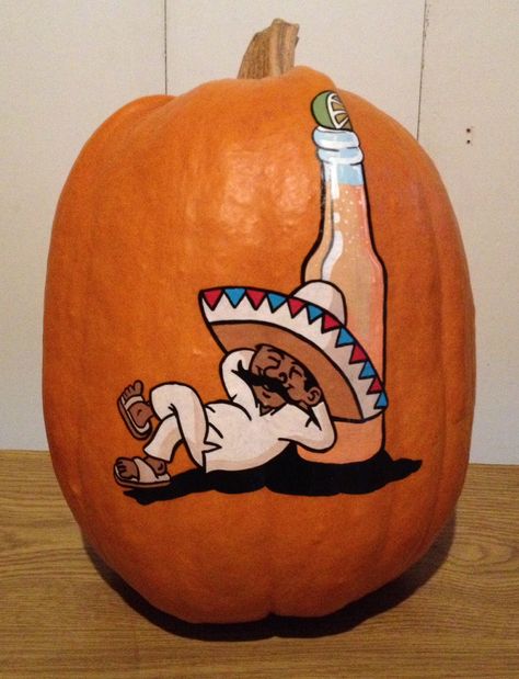 Mexican theme pumpkin Pumpkin Painting Ideas Mexican, Mexican Pumpkin Carving, Mexican Pumpkin Painting, Pumpkin Paints, Mexican Pumpkin, Diy Pumpkins Painting, Pumpkin Board, Halloween Pumpkin Painting Ideas, Halloween Pumpkin Painting