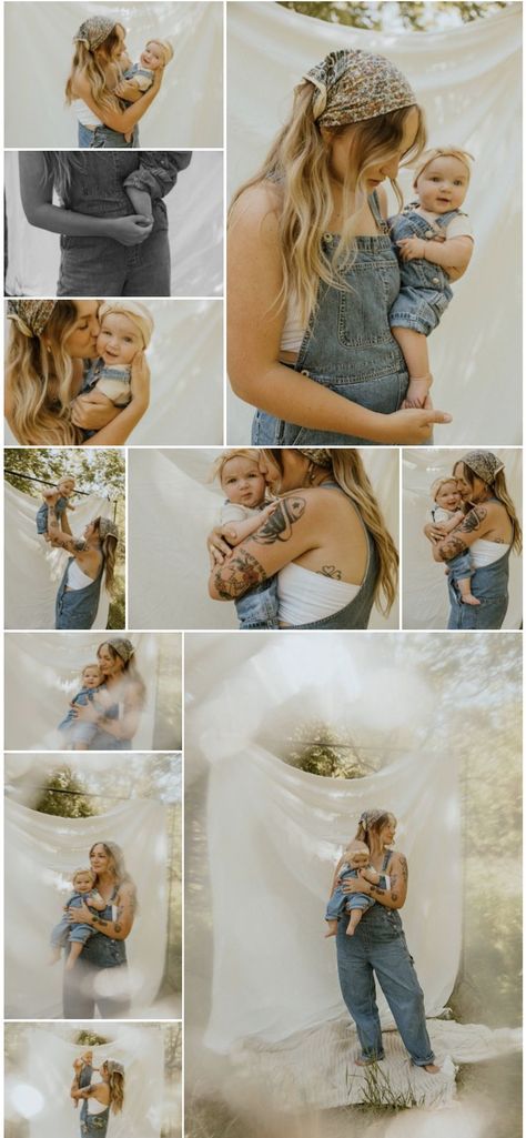 This sweet Iowa mama and babe motherhood session perfectly styled in thrifted overalls and a white sheet. Simple, and perfect. Mother Day Photoshoot, Mother Day Photoshoot Mini Sessions, Motherhood Session, Mother Baby Photography, Mother Daughter Photoshoot, Boho Mother, Mommy And Me Photo Shoot, Mini Photo Sessions, Photography Mini Sessions