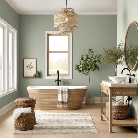 Green Small Bathrooms, Green Bathroom Colors, Modern Vintage Bathroom, Bathroom Color Palette, Green Bathroom Decor, Small Toilet Room, Sage Green Bedroom, Bathtub Decor, Bathroom Color Schemes