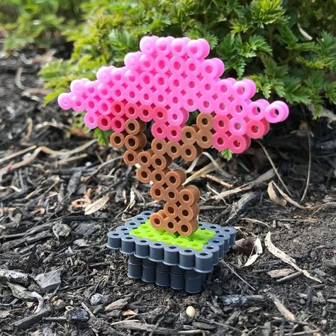 Bonsai Tree Perler Bead Pattern, Japanese Perler Bead Patterns, Japanese Perler Beads, Perler 3d, Hama Beads 3d, Japanese Cherry Tree, 3d Perler Bead, Hamma Beads, Fuse Bead Patterns