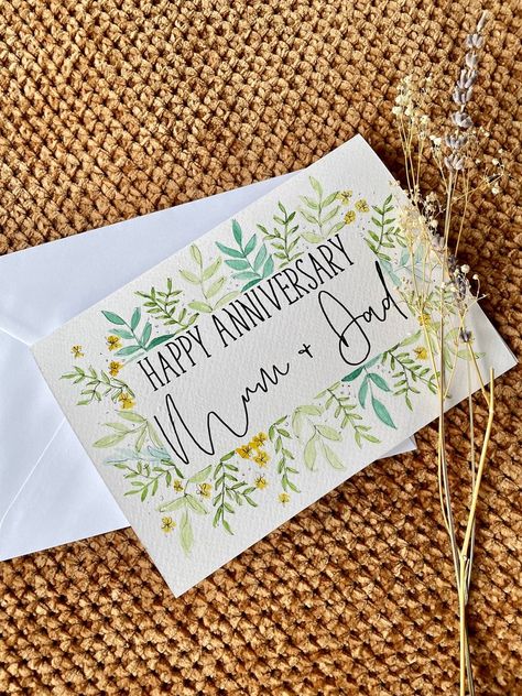 Personalised Happy Anniversary Card / Handmade Anniversary - Etsy UK Wedding Anniversary Cards For Parents, Anniversary Cards For Parents Handmade, Anniversary Cards For Parents, Watercolor Anniversary Card, Homemade Anniversary Cards, Extra Quotes, Handmade Anniversary Card, Mom Dad Anniversary, Anniversary Cards For Couple