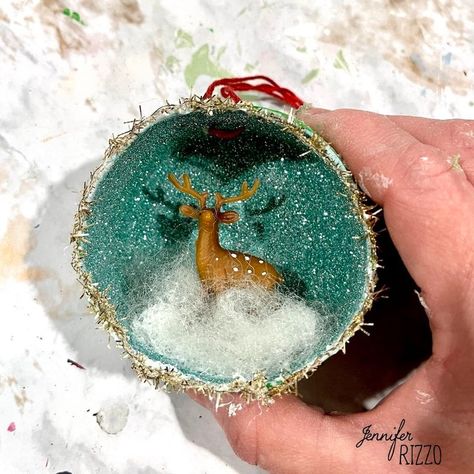 DIY Diorama Ornaments: Fun with Vintage Style - Jennifer Rizzo Diorama Ornaments Diy, Farmhouse Christmas Diy, Diy Diorama, Diorama Ornaments, Christmas Diy Crafts, Christmas Tree Box Stand, Trendy Farmhouse, Christmas Diorama, Fruit Ornaments