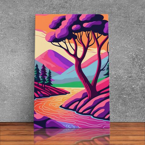 Pop Art Geometric, Long Canvas Painting Ideas Easy, Scenery Painting Easy, Pop Art Landscape, Fantasy Landscape Art, Modern Art Canvas Painting, Posca Marker, Art Painting Tools, Posca Art