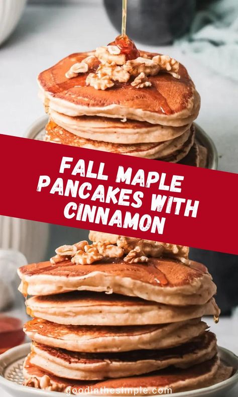 Small-batch Fall maple cinnamon pancakes from scratch. Pumpkin Pancakes Small Batch, Maple Flavored Pancakes, Maple Pancakes Recipe, Small Batch Pancake Recipe, Fall Pancakes, Maple Syrup Pancakes, Fall Cafe, Friendsgiving Brunch, Pancakes With Cinnamon