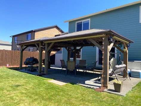 Before and After Project: Two Gazebos Are Better Than One - Yardistry Structures - Gazebos, Pavilions and Pergolas Backyard Dance Floor, Costco Pergola, Pavilion Lighting Ideas, Pavilion Kitchen, Pavilion Lighting, Outdoor Pergola Ideas, Costco Gazebo, Outdoor Tv Setup, Patio Pergola Ideas