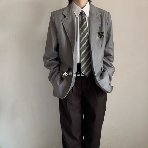 Male Uniforms School, School Uniform Fashion Men, Korean School Uniform Men, School Uniform Outfits Boys, Grey Jacket Black Pants, Male School Uniform, Boys School Outfits, Boy Uniform, Japanese Uniform