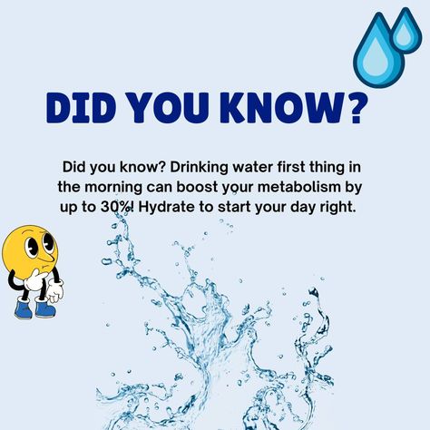 𝓓𝓲𝓭-𝓨𝓸𝓾-𝓚𝓷𝓸𝔀? 🌿 Did you know? Drinking water first thing in the morning can boost your metabolism by up to 30%! Hydrate to start your day right. 💧 #WellnessMonday #Hydration #HealthyLiving First Thing In The Morning, Boost Your Metabolism, Drinking Water, In The Morning, The Morning, Healthy Living, Did You Know, To Start, Drinks