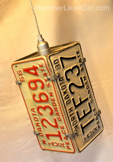 license plate pendant light | Handmade Holiday Market | Hammer Like a Girl Mancave Lamp, Best Man Caves, License Plate Crafts, Old License Plates, License Plate Art, Ultimate Man Cave, Car Part Furniture, Man Cave Home Bar, Automotive Decor