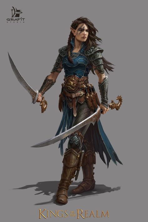 Half-Elf | Illustration (c) Grafit Studio female dual wielding swords fighter / warrior Valkyrie Character Art, Weiblicher Elf, Elf Rogue, Half Elf, Female Elf, Heroic Fantasy, Male Character, Dungeons And Dragons Characters, Dnd Art