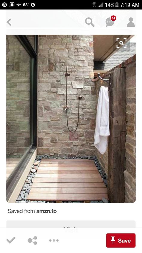 Outside Showers, Outdoor Bath, Outdoor Bathrooms, Tile Ideas, Modern Country, Outdoor Shower, Outdoor Rooms, Design Case, Stone Wall