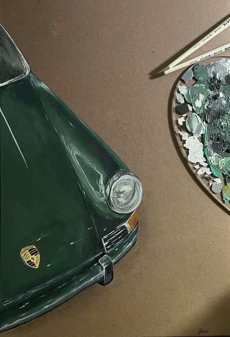 Cars Oil Painting, F1 Oil Painting, Porsche Painting Art, Car Painting Aesthetic, Porsche Painting Canvas, Porsche Drawing, F1 Painting, Car Painting Canvas, Car Oil Painting