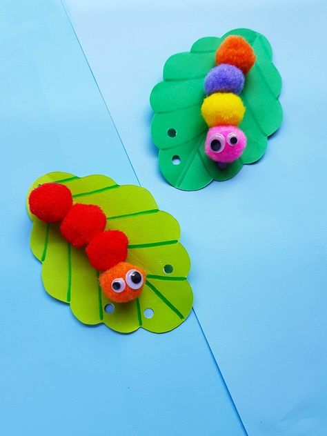 Pom Pom Caterpillar, Caterpillar Craft Preschool, Hungry Caterpillar Craft, Caterpillar Craft, Insect Crafts, Bug Crafts, Toddler Arts And Crafts, Spring Crafts For Kids, Daycare Crafts