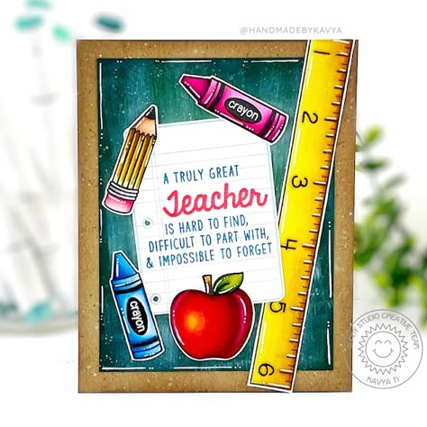 Sunny Studio Stamps: Teacher Appreciation School Time Teacher Card by Kavya Creative Teachers Day Card, Teacher Day Card Ideas, Teachers Day Cards Handmade Unique, Teachers Day Cards Handmade Creative, Teachers Day Card Ideas Handmade, Diy Cards For Teachers, Teachers Day Cards, Teachers Day Card Design, Teacher's Day Card Ideas