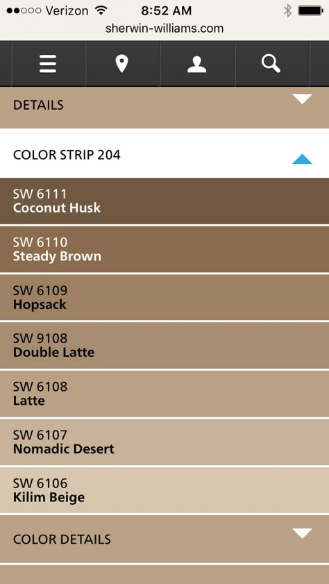 Pops::: we used Latte Sherwin Williams latte color strip All of these colors are brown based so no yellow or pink coming through Chateau Brown Sherwin Williams, Grey Brown Paint Colors, Sherwin Williams Yellow, Sherwin Williams Latte, Shades Of Brown Paint, Best Kitchen Paint Colors, Brown Color Names, Paint Colors Sherwin Williams, Classroom Scene