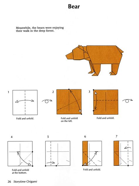 Meanwhile, the bears were enjoying their walk in the deep forest Bear Origami, Easy Origami Animals, Dollar Origami, Origami Diagrams, Origami Ball, Kids Origami, Origami Patterns, Folding Origami, Instruções Origami