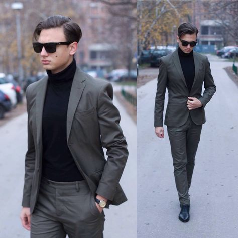 Turtleneck Outfit Men, Turtleneck Suit, Black Turtleneck Outfit, Black Shirt Outfits, Black Outfit Men, Blazer Outfits Men, Turtleneck Outfit, Formal Men Outfit, Mens Fashion Blazer