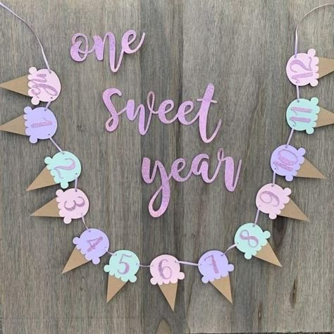 Ice Cream Social Party, Ice Cream Birthday Party Theme, Milestone Banner, Ice Cream Party Theme, Sweet One Birthday, 1st Birthday Party For Girls, Rainbow Ice Cream, Cream Birthday Party, Twins 1st Birthdays