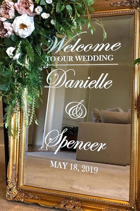 Welcome Mirror Wedding, Cricket Wedding, Mirror Wedding Sign, Welcome Mirror, Creative Wedding Sign, Mirror Wedding Signs, Wedding Entrance Sign, Personalized Wedding Stickers, Mirror Wedding