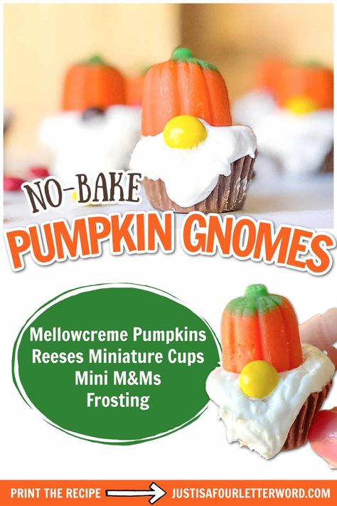 These adorable little gnomes with pumpkin hats are the perfect fall treat with absolutely no baking required! Gnome Desserts, Pumpkin Hats, Fall Gnome, Candy Treats, Thanksgiving Cookies, Thanksgiving Food Desserts, Thanksgiving Food, Halloween Dinner, Fall Treats