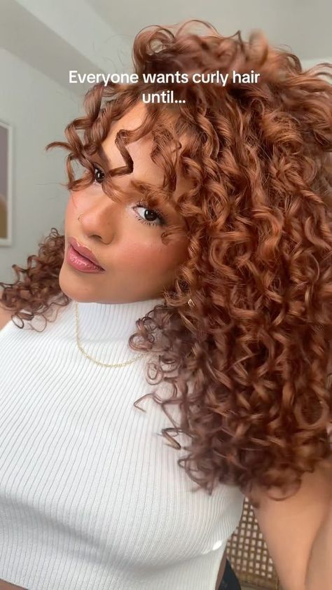 391K views · 10K reactions | the pain I feel every morning 🥲 now tell me if you still want curly hair | Gabriella K. Cuesta | gkccouture_ · Original audio Ginger Permed Hair, Curly Cowboy Copper Hair, Fall Hair Colors For Curly Hair, Curly Hair Color Ideas Red, Curly Hair With Red Highlights, Copper Red Curly Hair, Copper Balayage Curly Hair, Copper Hair Curly, Ginger Hair Curly