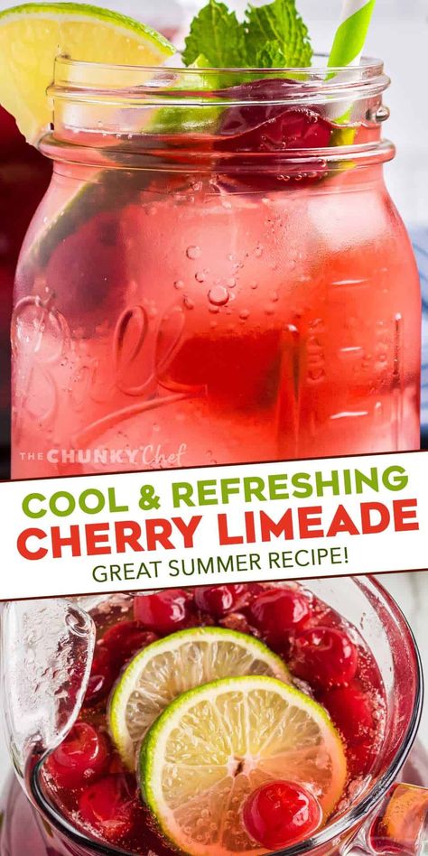 This refreshing non-alcoholic Tart Cherry Limeade is made with simple ingredients, makes a large batch, and the recipe has plenty of options for substitutions! #drink #summer #cherry #limeade Summer Drink Recipes Nonalcoholic, Cherry Limeade Recipe, Popular Drink Recipes, Superfood Smoothies, Limeade Recipe, Alcoholic Punch Recipes, Simple Family Meals, Drink Recipes Nonalcoholic, Summer Drink Recipes