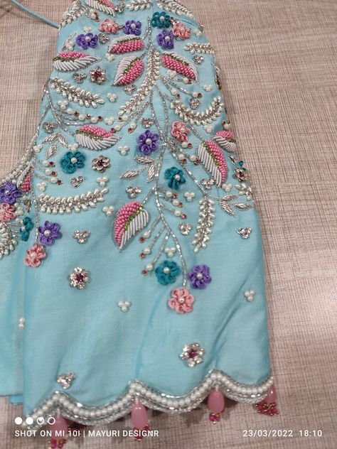 Pink Maggam Work Blouse Designs Latest, Kardana Work Blouse, Kardana Work Embroidery Blouse, Sky Blue Blouse Designs Silk, Kardana Work Embroidery, Sky Blue Blouse Designs, Latest Work Blouse Designs, Blue Embroidery Blouse, Maggam Work Blouse Designs Latest