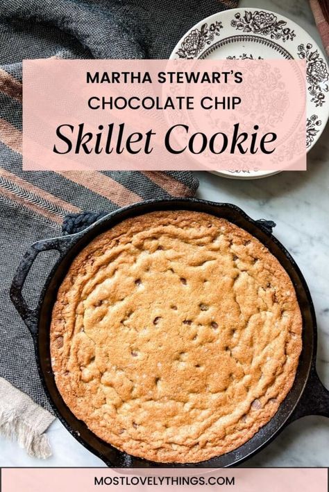 Martha Stewart's skillet chocolate chip cookie recipe is a great excuse to make a giant chocolate chip cookie for any occasion. A scoop of vanilla ice cream, a drizzle of Hershey's chocolate syrup on top, and you have the perfect dessert. Chocolate Chip Skillet Cookie, Skillet Cookie Recipe, Giant Chocolate Chip Cookie, Skillet Chocolate Chip Cookie, Hershey's Chocolate, Giant Chocolate, Skillet Cookie, Chocolate Chip Cookie Recipe, Pumpkin Recipes Dessert