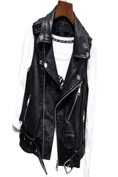 wholesale women's leather & faux leather-Wholesale cheap leather & suede gender -plus size black sleeveless pu leather jackets 2019 spring summer women pu belt veste motorcycle jacket waistcoat rivet vests 807 from Chinese women's leather & faux leather supplier - hongyeli on DHgate.com. Goth Streetwear, Leather Waistcoat, Womens Black Leather Jacket, Women's Windbreaker, Womens Jackets Casual, Pu Leather Jacket, Plus Size Black, Black Vest, Sleeveless Jacket