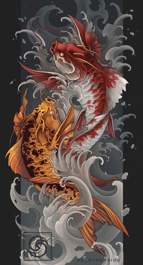 Goldy & Bloody (1) | Images :: Behance Pez Koi Tattoo, Dragon Koi Tattoo Design, Koi Tattoo Sleeve, Koi Tattoo Design, Full Tattoo, Fishing 101, Koi Art, Japanese Dragon Tattoos, Japan Tattoo Design