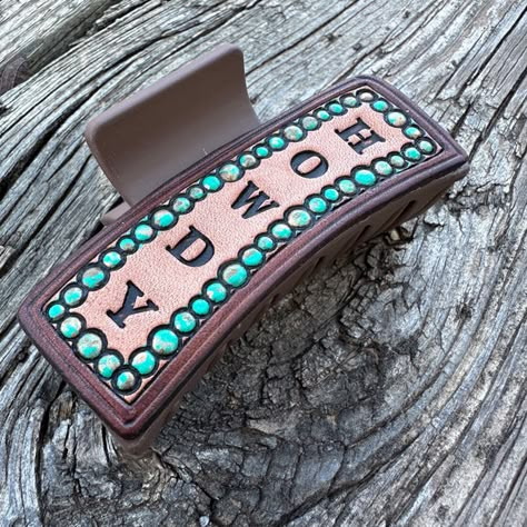 Leather Tooled Apple Watch Band, Western Hair Clips, Tooled Leather Hair Clips, Tooled Hair Clip, Tooled Leather Bookmark, Tooled Leather Hair Clip, Leather Hair Clips, Tooled Leather Belts Cactus, Western Diy