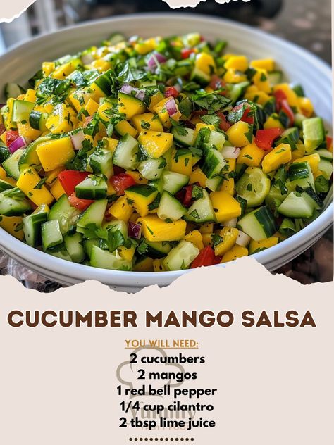 Cucumber Mango, Cucumber Salsa, Salsa Ingredients, Cucumber Juice, Fresh Salsa, Mango Salsa, Red Bell Pepper, Bell Pepper, Vegan Dishes